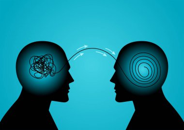 Karmaşık iplikçikleriyle insan zihni karmakarışık halkalarını diğer insan zihinlerinin düzenli bir döngüsüne dönüştürüyor, problem çözücü, çözüm, koçluk kavramı.