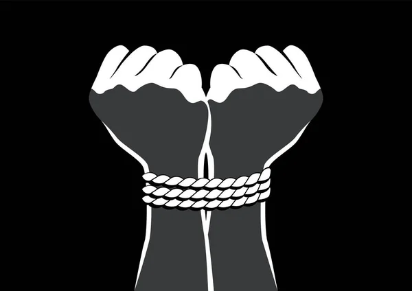 Ασπρόμαυρη Διανυσματική Απεικόνιση Χεριών Δεμένα Σχοινί Απαχθέντα Έννοια Εμπορίας Ανθρώπων — Διανυσματικό Αρχείο