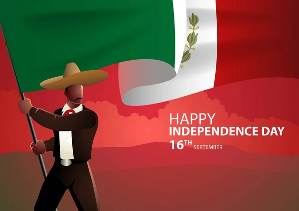 Mexikansk Man Bär Traditionella Mexikanska Kläder Som Håller Flaggan Mexiko — Stock vektor