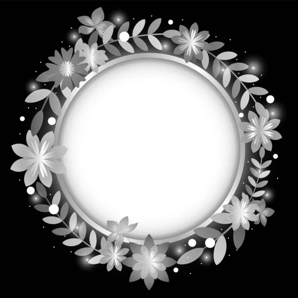 黒い背景に装飾的な白い花束のベクトルイラスト — ストックベクタ