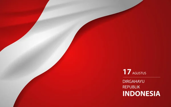 印度尼西亚国旗在红色背景下 文本的意思是 印度尼西亚共和国独立日快乐 适用于独立日等政治或国家活动 — 图库矢量图片
