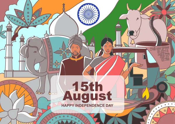 Muurschildering Doodle Kunst Van India Vlag Versierd Met Het Land — Stockvector