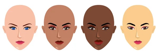 Illustration Vectorielle Plate Simple Belles Femmes Visages Différentes Races — Image vectorielle