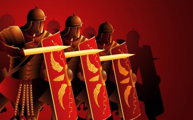 Step into history with this image, showcasing ancient Roman legionaries in battle-ready stances, prepared for conquest clipart