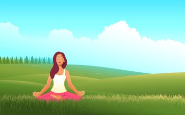 Huzurlu bir ahenk, engin ve sakin bir çayırda yoga yapan güzel bir kadının resmedilmesi. İç huzurun, sağlığın ve doğayla olan bağın özünü yansıtan manzara.