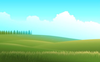 Vector illustration of a peaceful meadow. A tranquil landscape embraced by nature's beauty, ideal for adding serenity and freshness to your creative projects clipart