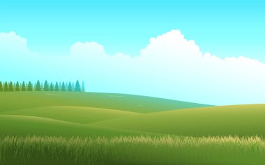 Vector illustration of a peaceful meadow. A tranquil landscape embraced by nature's beauty, ideal for adding serenity and freshness to your creative projects clipart