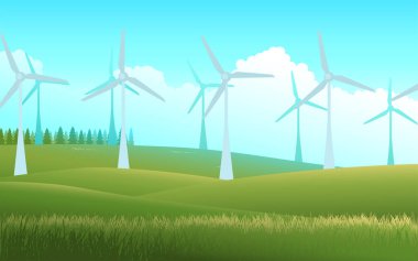 Bir rüzgar türbini enerji çiftliğinin vektör çizimi
