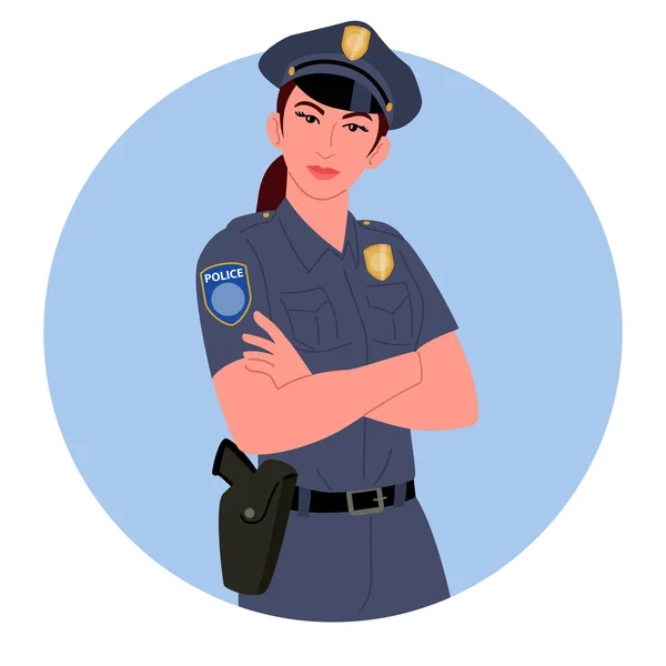 警察署の資料 セキュリティプレゼンテーション コミュニティの安全キャンペーンに最適な折りたたみ式の警察女性をフィーチャーしたクリップアート — ストックベクタ