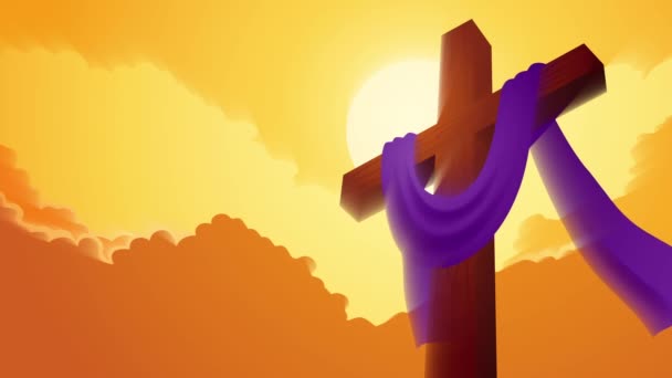 Фиолетовый Пояс Деревянном Кресте Успокаивающая Анимация Символизирует Темы Веры Религии — стоковое видео