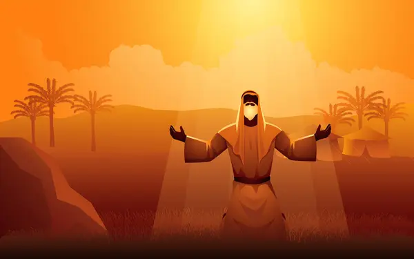 Biblische Vektorillustrationsserie Gott Schließt Bund Mit Abraham Gott Verspricht Abraham — Stockvektor