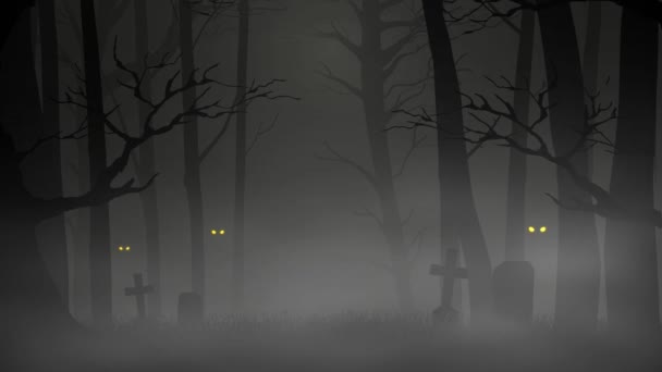 黑暗可怕的森林中树木和墓地的动态图像 用于万圣节主题或背景 — 图库视频影像