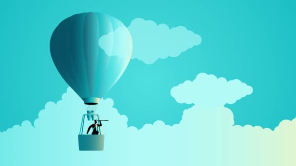 Hava Balonunda Teleskop Kullanan Bir Adamı Havada Şletme Deyimi Temsil — Stok video