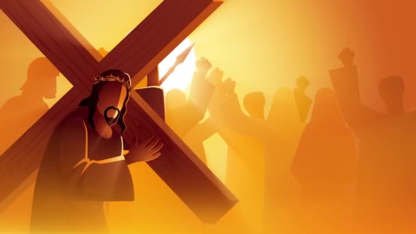 예루살렘 백성이 조롱하기를 기뻐하는 예수께서 십자가를 가시니라 기독교 이야기에서 중요한 — 비디오