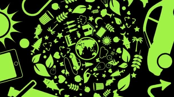 Icone Verdi Ecologiche Ambientali Nella Grafica Del Movimento Circolare — Video Stock