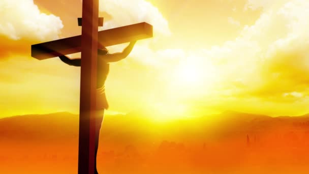 Biblical Motion Graphics Series Back View Jesus Cross Wearing Crown — Stock Video
