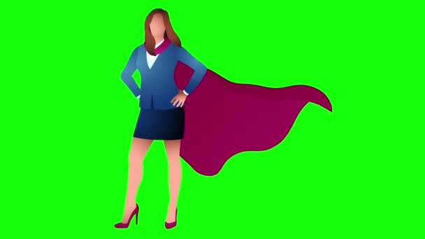 Pengusaha Wanita Sebagai Superhero Berdiri Melawan Layar Hijau Prestasi Penentuan — Stok Video