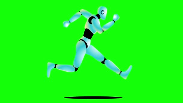 Pohybová Grafická Sekvence Běžícího Robota Zeleném Pozadí Obrazovky — Stock video