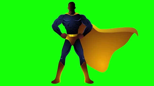 Superheld Steht Galant Auf Grünem Bildschirmhintergrund Bewegungsgrafik — Stockvideo