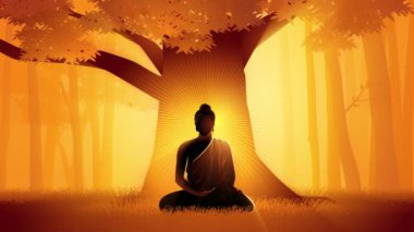 Siddhartha Gautama 'nın hareketli grafikleri Bodhi ağacının altında aydınlandı, Buda' nın aydınlanması Bodhi ağacının altında.