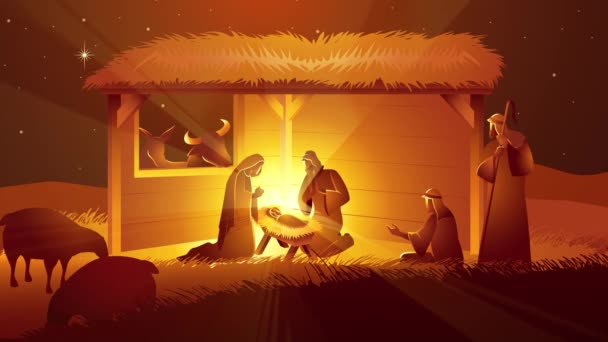 Biblijny Cykl Graficzny Ruchu Szopka Bożonarodzeniowa Świętej Rodziny Stajni Boże — Wideo stockowe