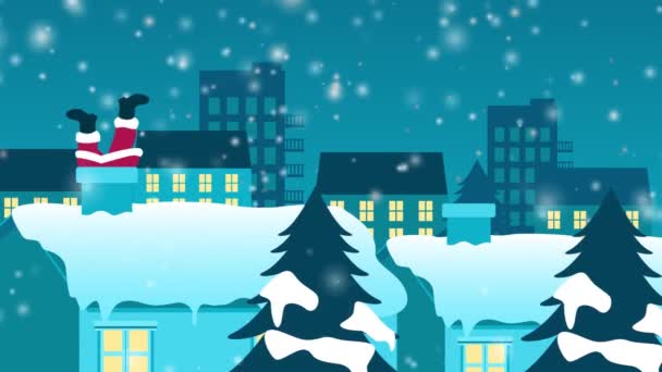 Grappige Kerst Cartoon Van Kerstman Vast Schoorsteen — Stockvideo