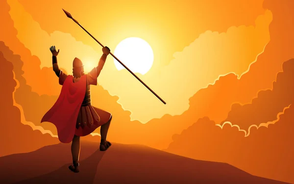Biblijny Wektor Ilustracja Seria Przedstawiający Moment Gdy Joshua Nakazywał Słońce — Wektor stockowy