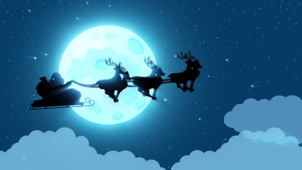 Cartoon Silhouette Featuring Santa Claus His Reindeer Sleigh Soaring Night — Stock Video