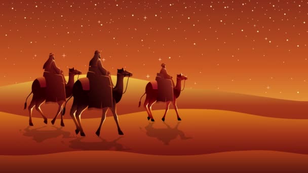 Bijbelse Bewegende Grafische Serie Drie Wijzen Reis Naar Bethlehem — Stockvideo