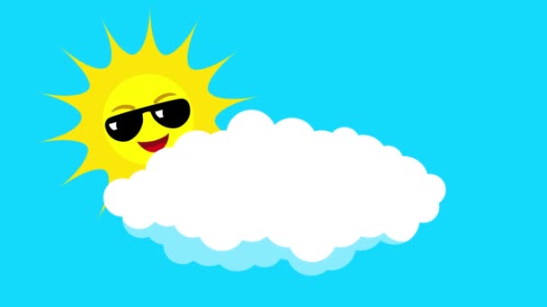 Slunce Ozdobené Chladnými Slunečními Brýlemi Hravě Vykukuje Zpoza Načechraného Mraku — Stock video