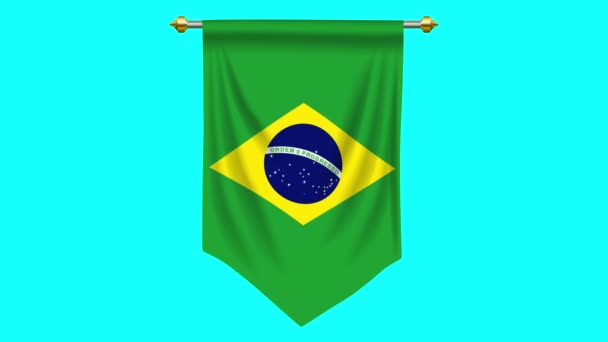 Bandera Banderín Brasil Aislado Pantalla Azul Gráficos Movimiento — Vídeo de stock
