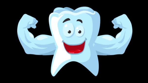 用这个滑稽的卡通动画提高你的牙齿和与健康有关的概念 动画中牙齿像健美者一样弯曲肌肉 这张照片增加了牙科护理的乐趣 — 图库视频影像