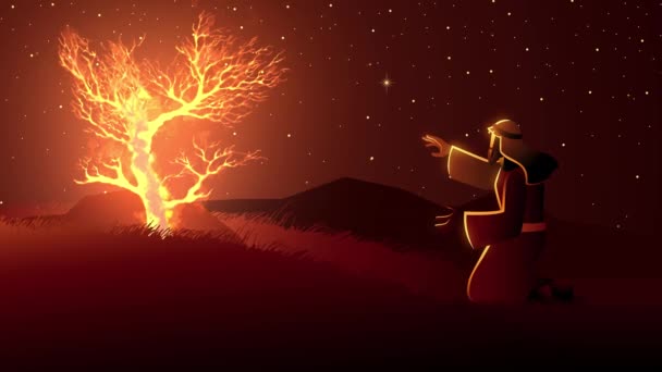 聖書的なモーショングラフィックシリーズ モーゼと燃える茂み — ストック動画