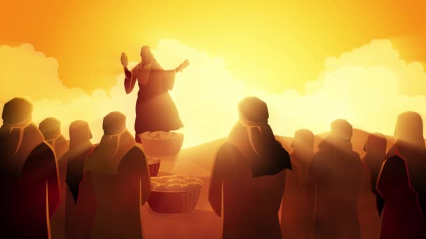 Biblisk Grafik Serie Jesus Matar Fem Tusen Eller Matar Folkmassan — Stockvideo