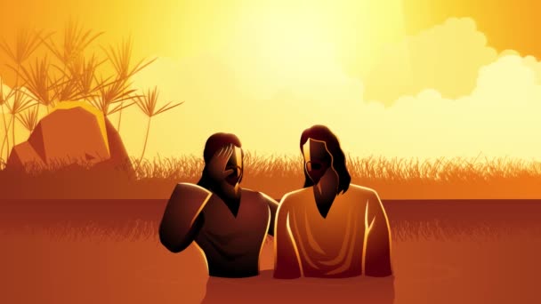 Serien Med Biblisk Grafik Jesus Döpt Johannes Döparen — Stockvideo
