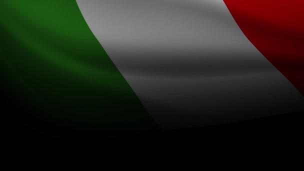 意大利国旗在黑色背景上威严地飘扬 运动图形 — 图库视频影像
