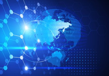 Bağlı çizgilerin ve noktaların gelecekteki soyut vektör arkaplanı, teknoloji, dijital, internet bağlantısı ve engelleme teması için