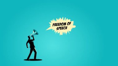 Dev bir askeri botun hareket grafikleri megafon kullanarak konuşma özgürlüğü, diktatör ve otorite kavramı için bağıran bir adamı eziyor.
