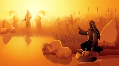 İncil 'den hareketler serisi, Jochebed Musa' yı Nil 'e koydu, Firavunun kızının orada banyo yapmaya geldiğini biliyordu.