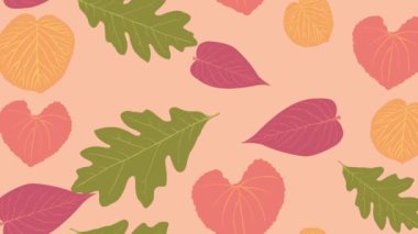 Doğal renklerde yaprakların döngüsüz deseni, basit düz hareket grafiği