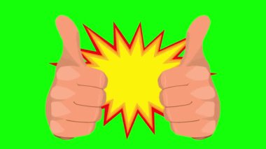 Hareket grafiklerinde iki baş parmak işareti ve komik bir sıçrama var.