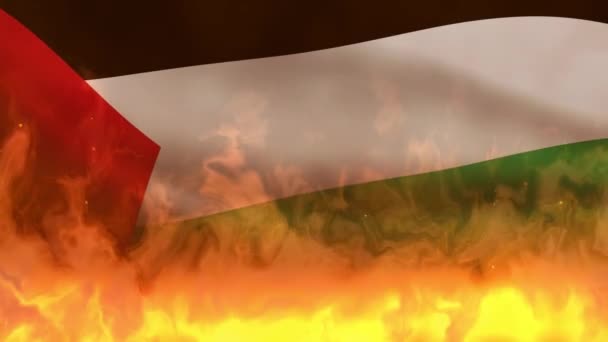 Motion Graphic Présente Drapeau Palestinien Agitant Gracieusement Dans Contexte Flammes — Video