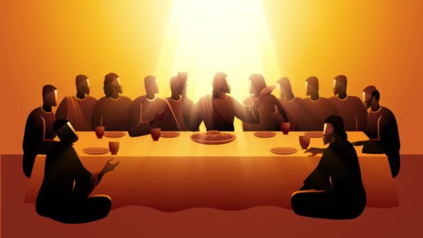 พระเยซ ทรงร วมก ครสาวกของพระองค ในเยร ซาเล อนการตร งกางเขนของพระองค อาหารม — วีดีโอสต็อก
