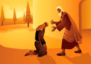 Biblical vector illustration series, parable of the prodigal son clipart