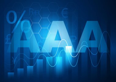 Triple A symbol on futuristic graphic chart and currency symbols. AAA symbolizing the creditworthiness and investment prestige clipart