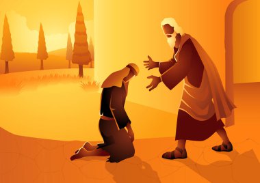 İncil 'deki vektör illüstrasyon serisi, müsrif çocuğun kıssası.