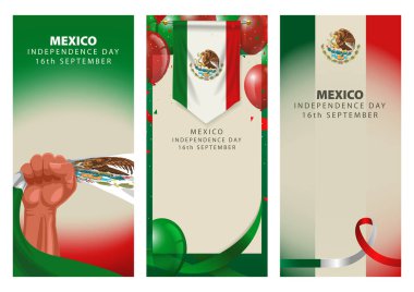 Ulusal etkinlikler için Meksika bayraklarının toplanması, telefon ekranı boyutuna göre optimize edildi. Bağımsızlık Günü kutlamaları, ulusal etkinlikler ve dijital pazarlama için ideal