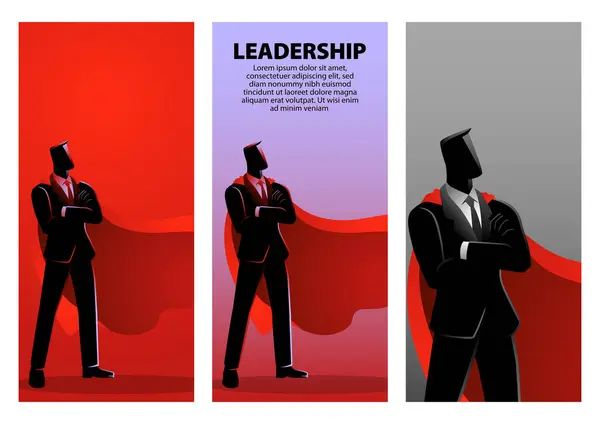 stock vector Businessman wearing a magnificent red cape as a superhero symbolizes leadership, It represents someone who takes charge, inspires others, and achieved extraordinary success in the business world