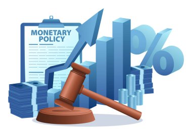 Symbolizing the intersection of justice, financial growth, and monetary policy. Concepts of economic control, financial regulations, or government policies affecting markets clipart