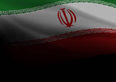 İran bayrağı muhteşem bir şekilde siyah arkaplanda dalgalanıyor, vektör illüstrasyonu